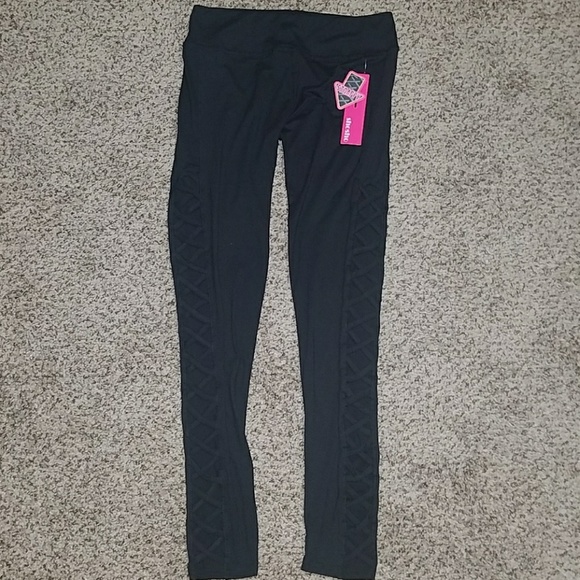 Criss cross mesh black womens leggings - Picture 2 of 5